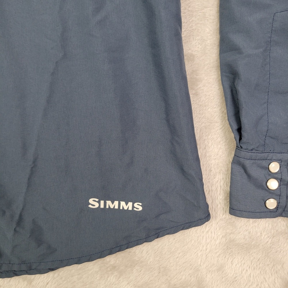 Simms Fishing Shirt Womens Large Pearl Snap Blue Western Long Sleeve Button-Up - Picture 5 of 9